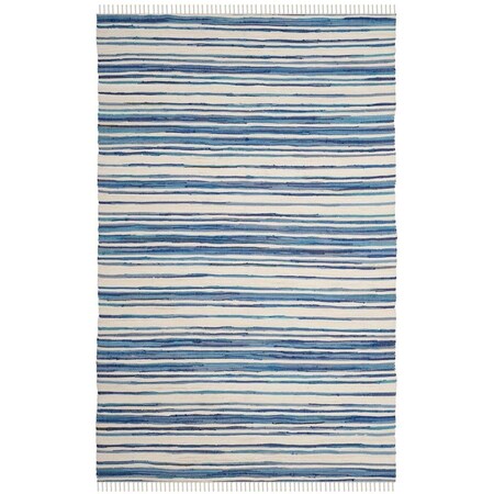 Safavieh Rag Rug Large Rectangle Area Rug, Ivory and Blue - 8 x 10 ft. RAR126B-8